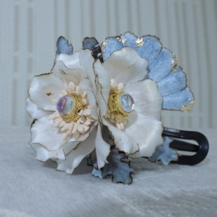 非遗绒花古风山茶花发簪懒人夹汉服旗袍发饰盘发抓夹高级感