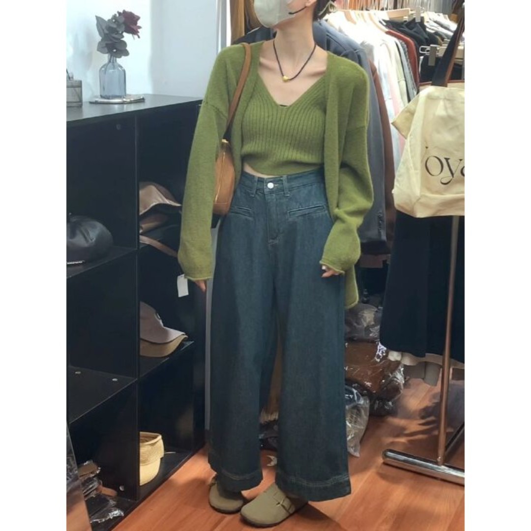 法式chic小众高级感上衣两件套女秋季新款针织吊带外搭毛衣开衫图片