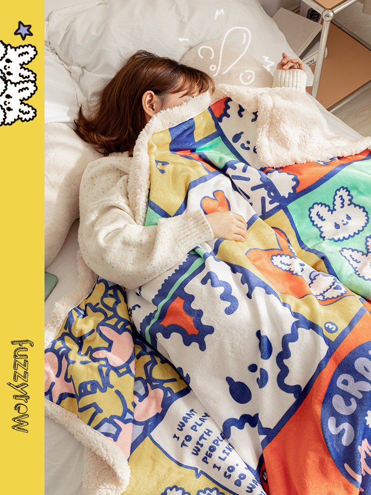 FUZZYCREW 공동 브랜드 사무실 커버 다리 캐주얼 담요 토끼의 해 낮잠 따뜻한 플러시 담요 소파 커버 담요