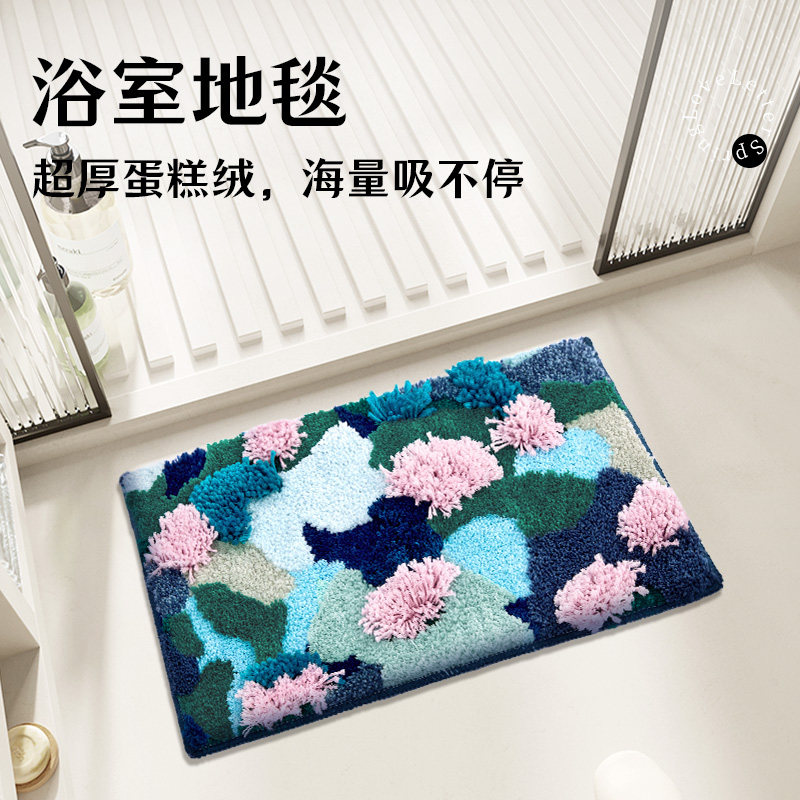 莫奈花园卫生间吸水地垫浴室淋浴间毛绒垫子厕所浴缸防滑脚垫卧室