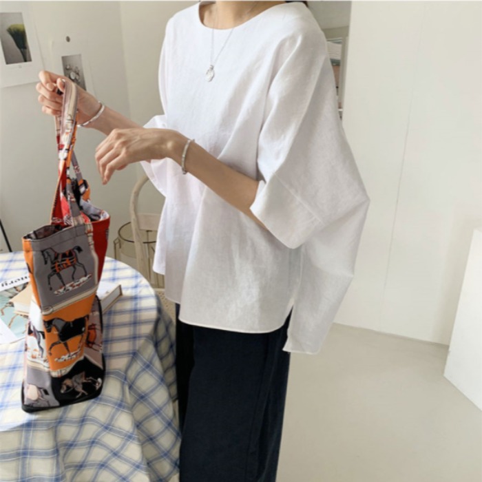 日韩夏装新款大码女装亚麻衬衫时尚衬衣棉麻宽松休闲胖MM半袖上衣