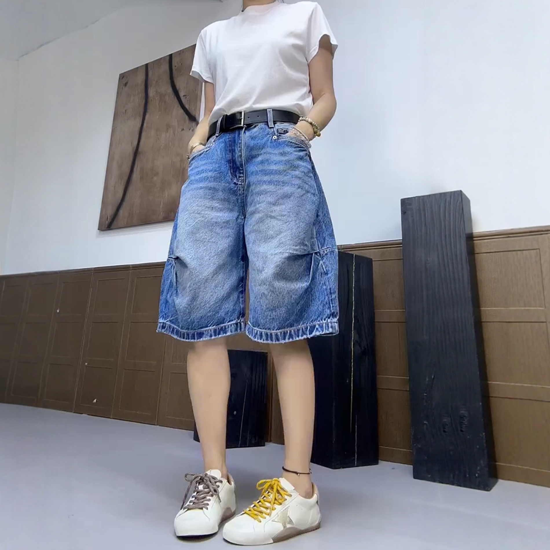 胖MM大码牛仔短裤女夏季薄款2025新款高腰六分中裤显瘦宽松阔腿裤