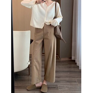 200斤春季胖MM高腰显瘦直筒休闲裤女大码女装气质百搭九分阔腿裤