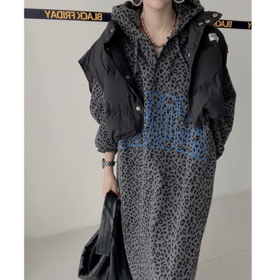 韩国chic胖MM宽松大码豹纹裙子