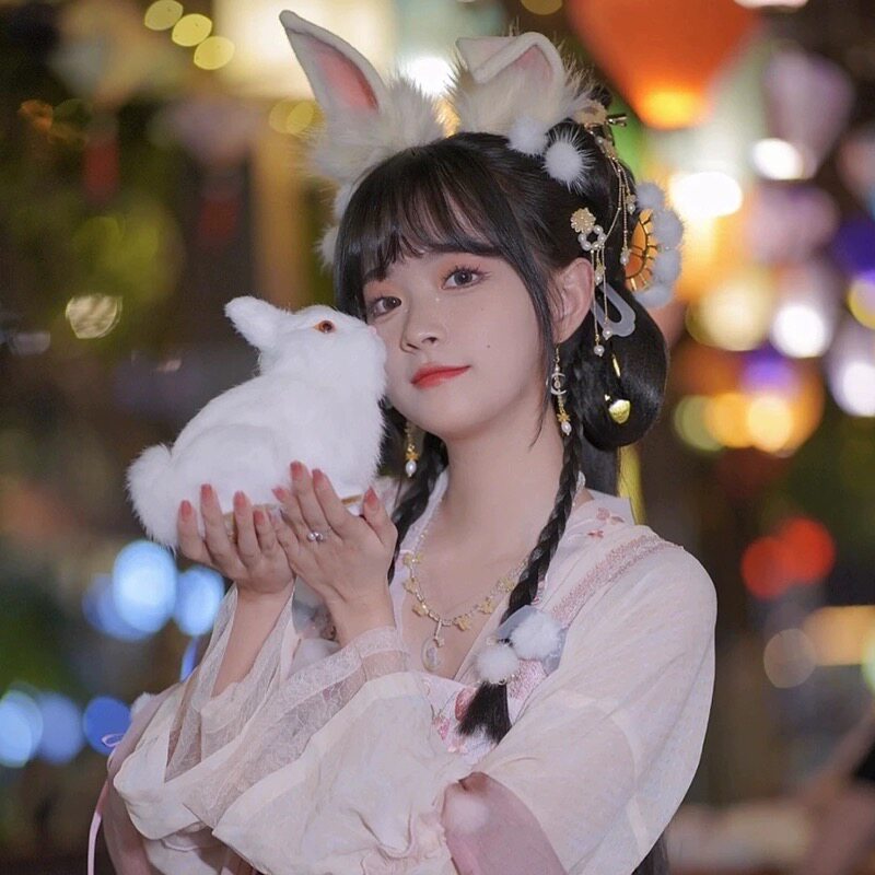 시뮬레이션 토끼 소품 흰 토끼 중추절 옥 토끼 고대 스타일 사진 사진 CATWALK 모델 플러시 장식품