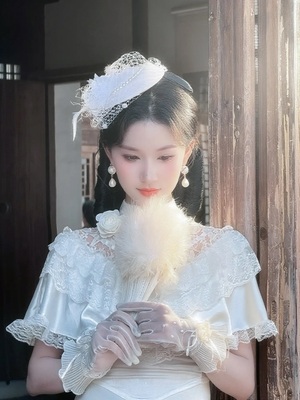 复古优雅罗马卷假发白秀珠同款造型旗袍民国留洋大小姐卷发蕾丝帽