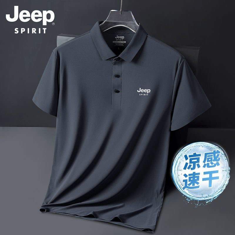 吉普冰丝polo衫男短袖夏季薄款男士高端商务翻领t恤爸爸长袖上衣