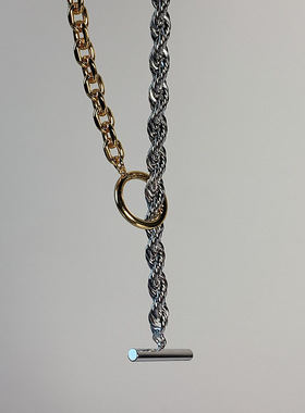 欧美金银色麻花链条拼接OT扣项链