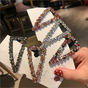 韩版东大门手工满钻三角几何水钻发夹一字夹爆款边夹侧边bb夹