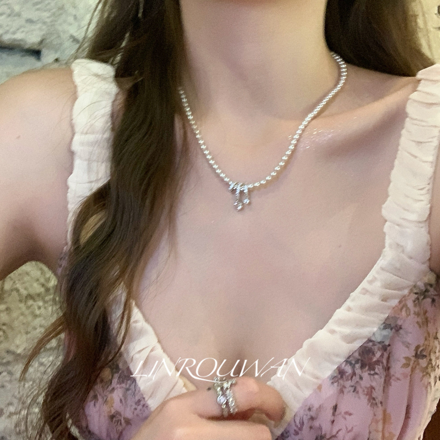 珍珠泪光曼塔玫瑰珍珠锆石项链轻奢高级感小众简约百搭颈链配饰品