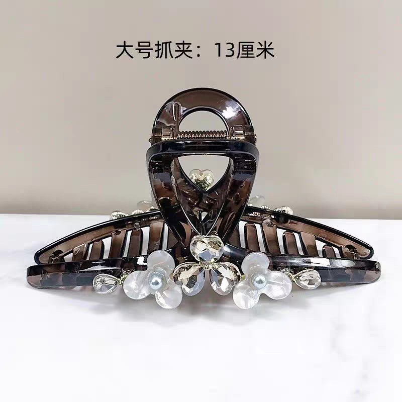 韩系新款百搭轻奢高级感水晶花朵抓夹女后脑勺闪亮精致合金PC发抓