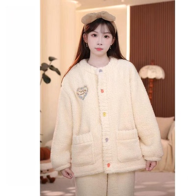 珊瑚绒睡衣女士秋冬羊羔绒加厚加绒甜美保暖可外穿家居服两件套装