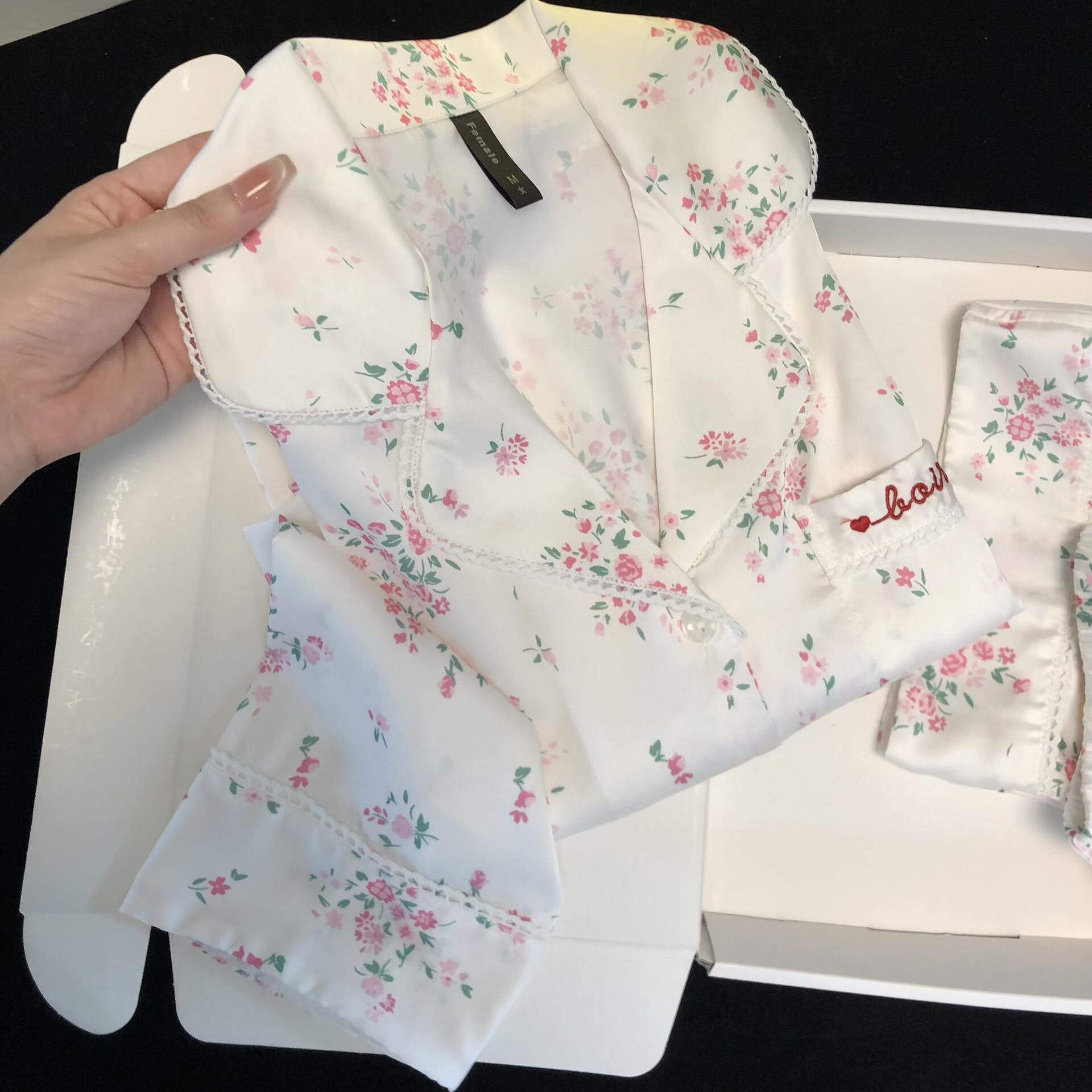 宁宁同款小碎花冰丝睡衣女春夏季长袖甜美高级感可外穿家居服套装