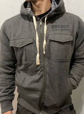 Freddy正品现货意大利加绒保暖水洗棉复古学院风男士拉链外套棉衣