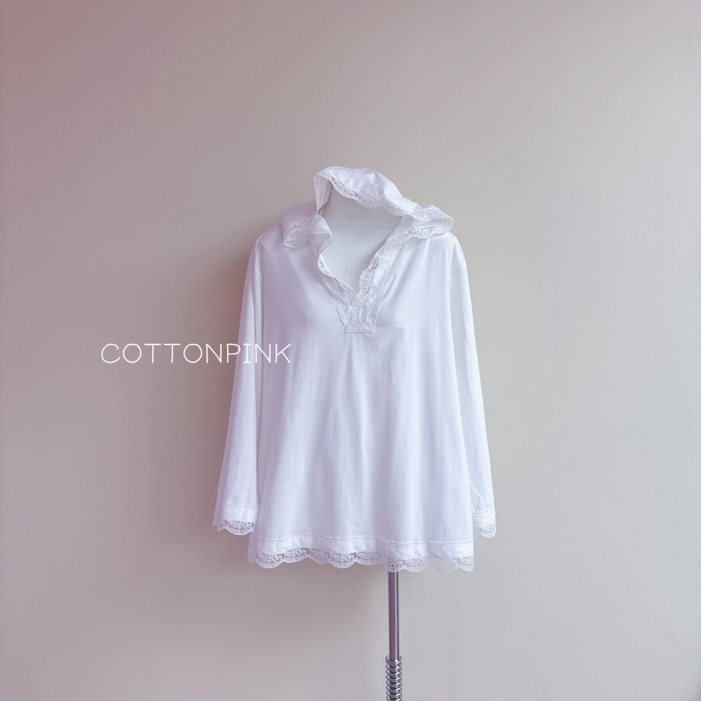 COTTONPINK设计师款连帽花边套头休闲女装上衣女