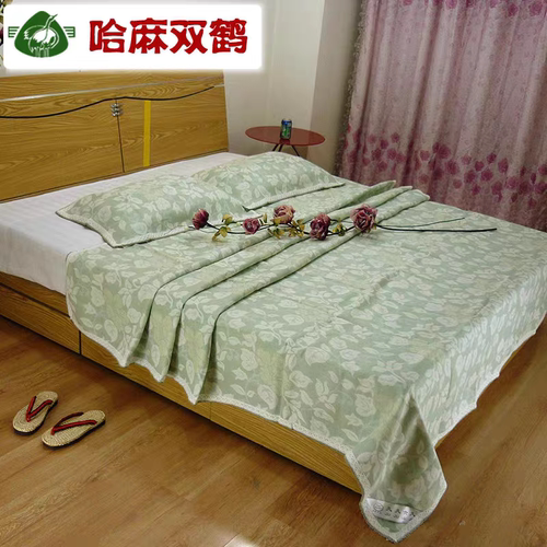 纯亚麻双层加厚亚麻凉席套件可水洗折叠式双人空调亚麻席