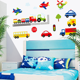 饰墙贴热销 AF5549汽车认识卧室装 饰贴纸 跨境卡通车男孩儿童房装