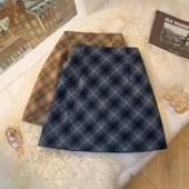港味百搭格子半身裙女2024秋冬防走光高腰a字裙显瘦包臀打底短裙