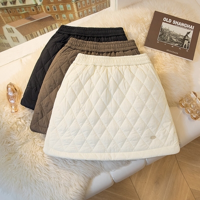 加厚夹棉格纹半身裙女2025秋冬防走光高腰a字裙显瘦小个子短裙子