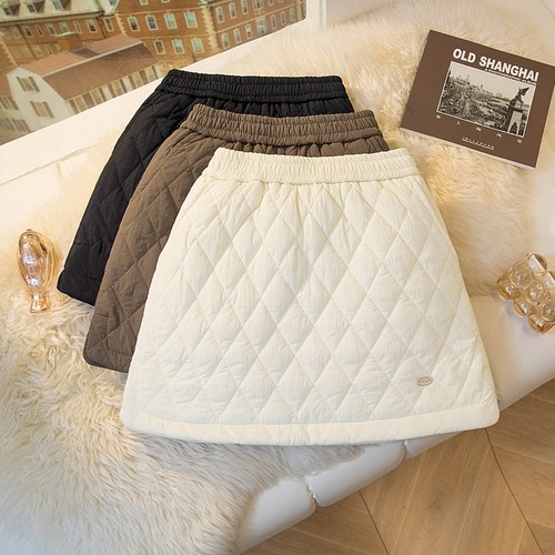 加厚夹棉格纹半身裙女2025秋冬防走光高腰a字裙显瘦小个子短裙子