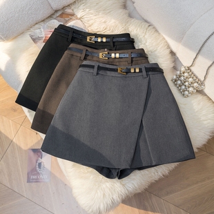气质灰色西装半身裙女2025秋季侧开叉高级A字包臀裙显瘦短裙裤子