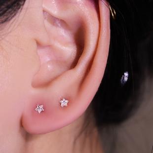 小星星耳钉通体纯银不明显小耳钉迷你超闪耳环两个耳洞磨砂银养耳