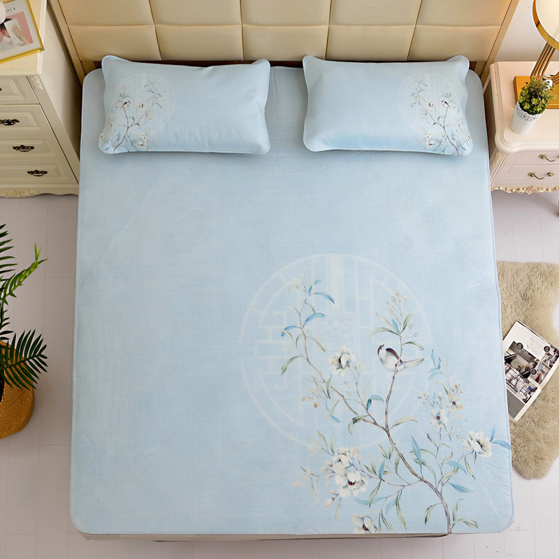 高端家纺头层水牛皮凉席1.5/1.8m彩绘真皮软席子超厚床垫三件套