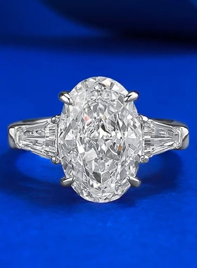 辉之翼新款新款925银高碳钻冰花切8*12鸽子蛋欧美ins风婚戒戒指环