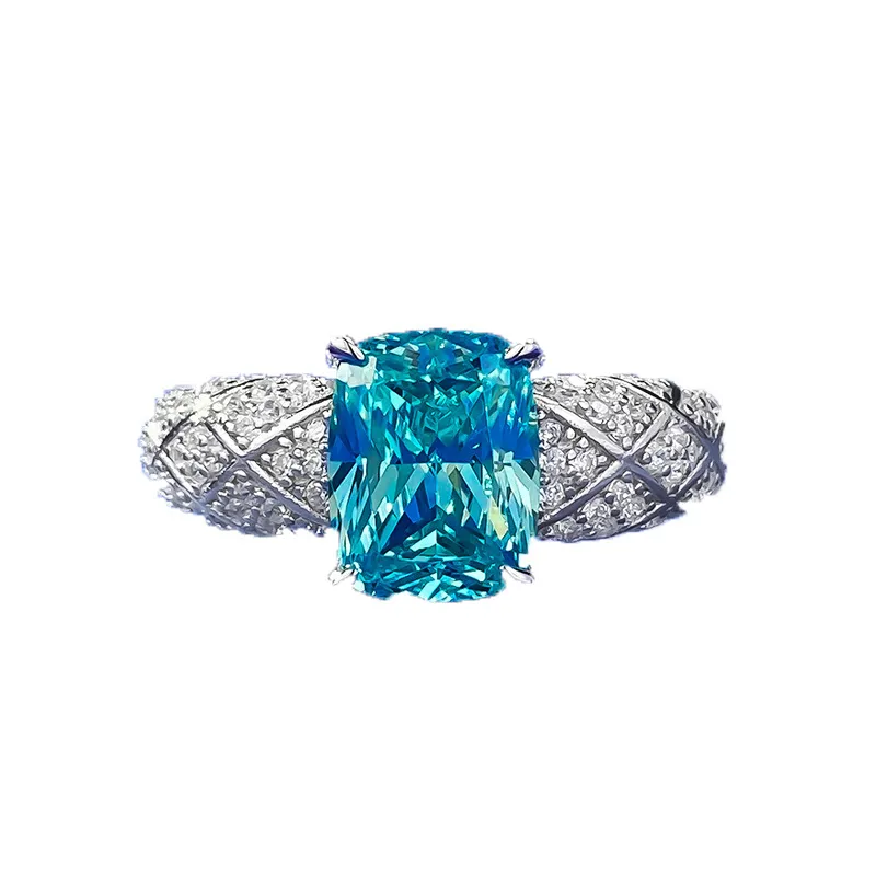 辉之翼珠宝直播新款S925银帕拉伊巴7*9mm肥方捕梦网戒指环时尚款