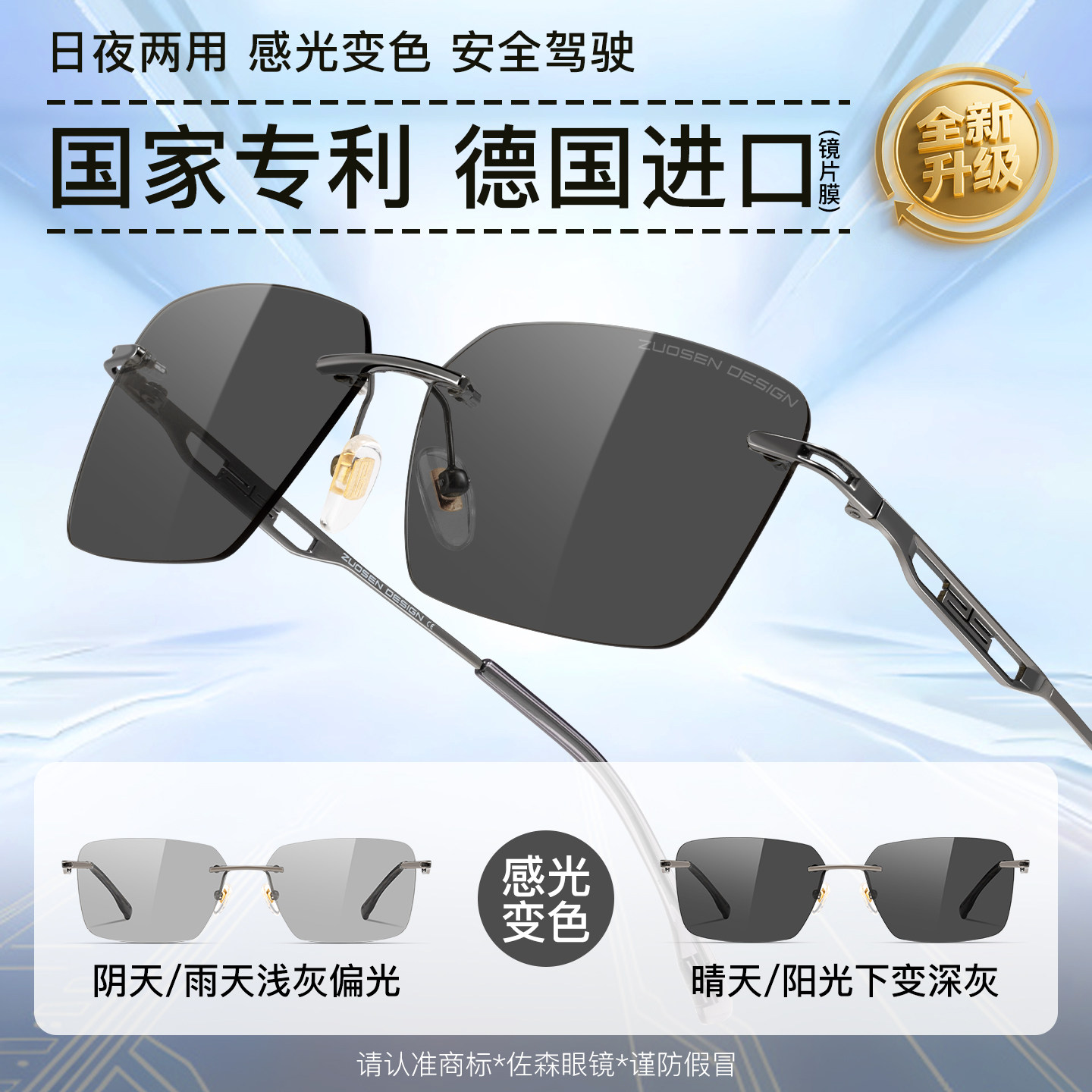 偏光驾驶墨镜无框男款感光变色开车专用防紫外线晒高清太阳眼镜女