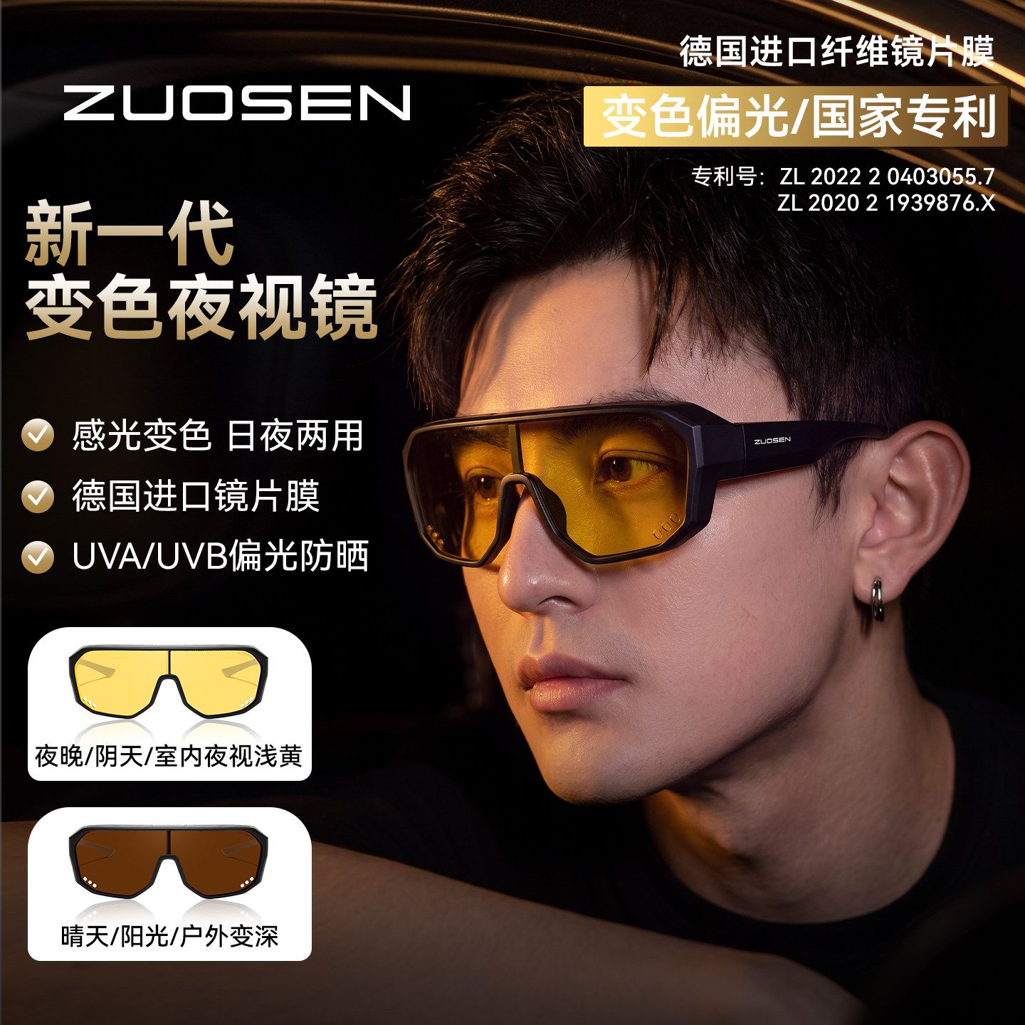 夜视镜运动骑行夜视套镜日夜两用变色偏光防远光可套近视镜太阳镜