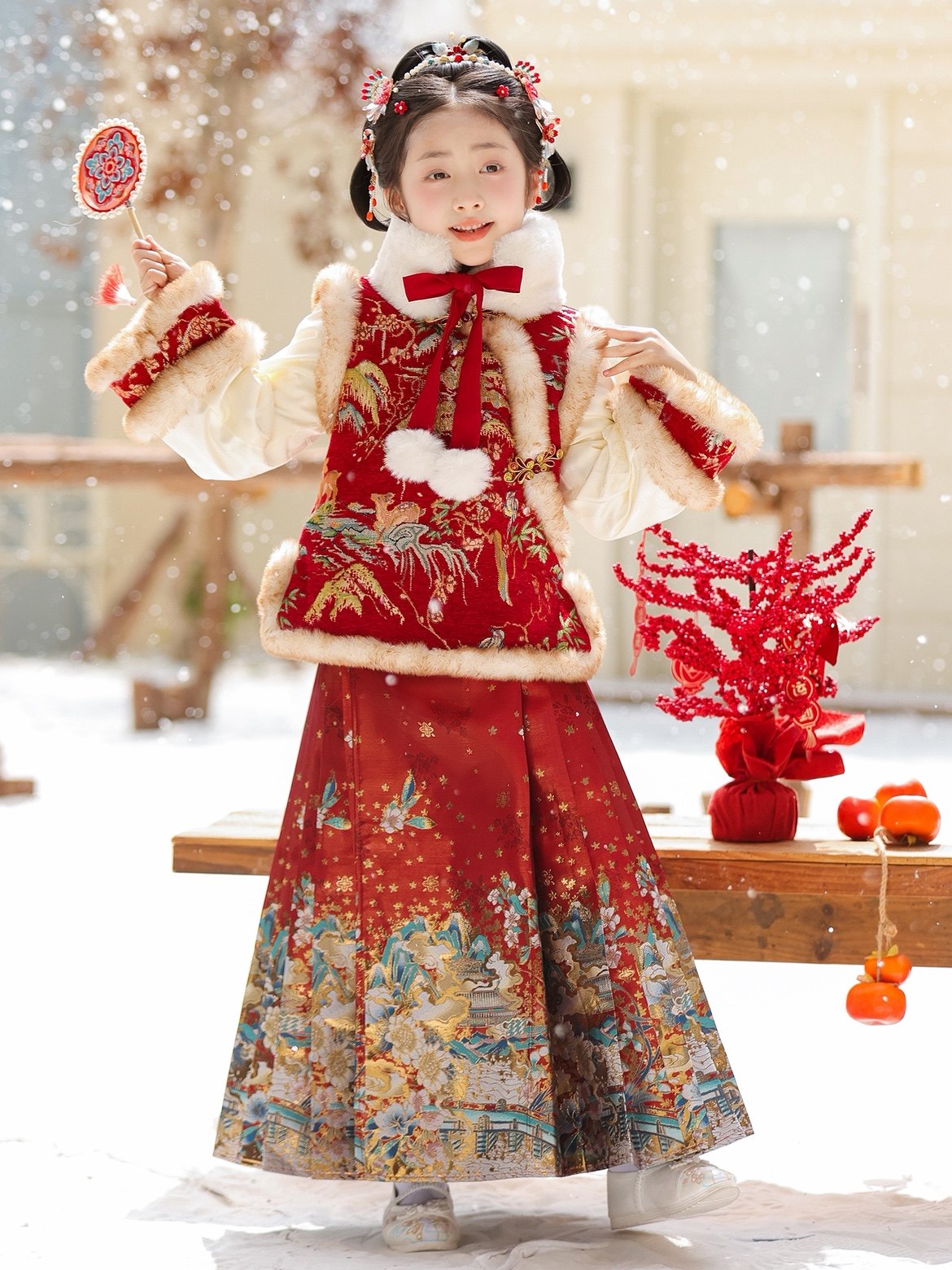 冬款汉服女童2025新款儿童古风马面裙套装古装唐装拜年服红色加厚,童装/婴儿装/亲子装,汉服,淘宝优惠券,粉丝福利购,淘宝优惠卷