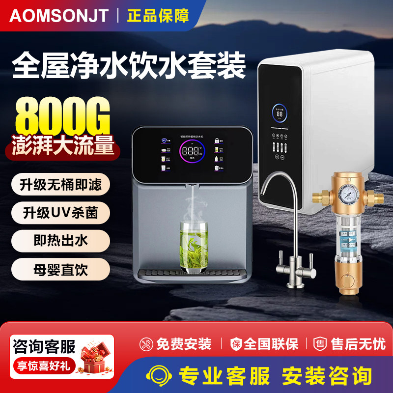[享10年滤芯]净水器直饮家用厨下RO反渗透一体加热管线机套装机