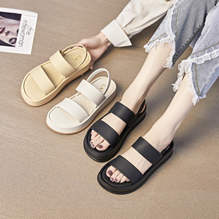 厚底沙滩凉鞋女夏外穿2023年春新款百搭平底增高松糕底休闲凉鞋潮