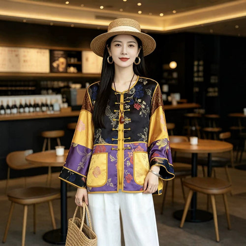 园园美衣新中式国风人丝香云纱提花复古开衫外套老钱风上衣春秋