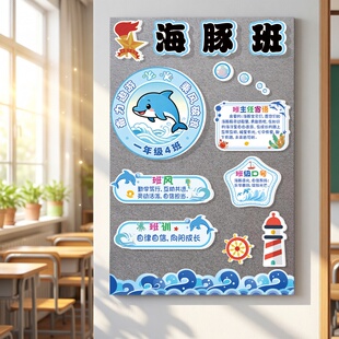 海洋主题班级教室文化墙贴定制班牌班徽班风班训班主任寄语装饰牌