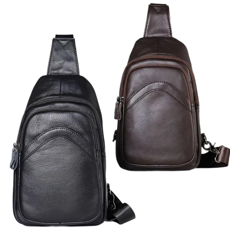 男士黑色真皮胸包2024新款软皮高级小包胸前包真牛皮单肩斜挎背包