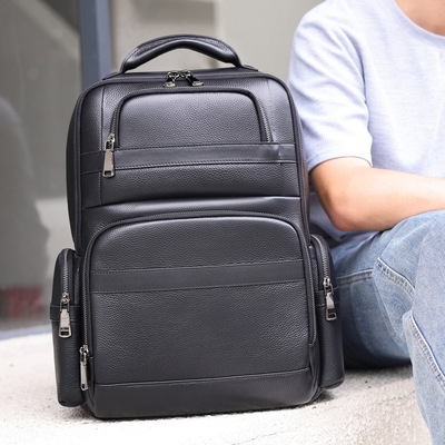 玛轮特商务真皮双肩包高级感多口袋大容量旅行双肩包16寸电脑背包