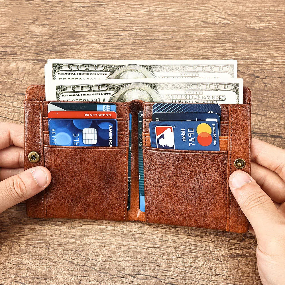 玛轮特男士钱包真皮竖款短钱夹高级感植鞣皮擦色牛皮返袋男士钱包