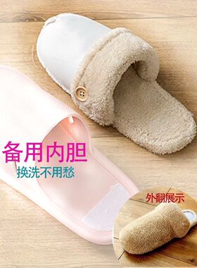 可拆洗棉拖鞋内胆居家防水毛绒防滑专用配件可拆卸男士棉套情侣