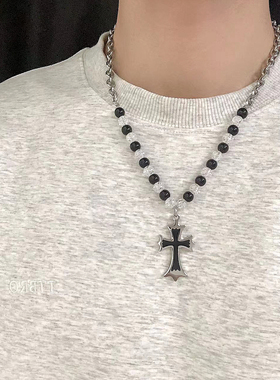 钛钢男女可以调节刻字十字架项链