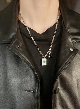 STAYSTRONG国潮高街发字麻将骰子吊坠钛钢刻字不掉色嘻哈男女项链