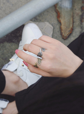 日系羽毛飞鹰单身风钛钢情侣对戒