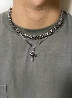STAYSTRONG钛钢十字架叠链朋克风嘻哈潮男女双层高街不掉色项链