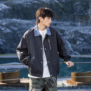 NASA官方联名秋季 潮流痞帅扎染翻领夹克百搭休 假两件牛仔外套男士