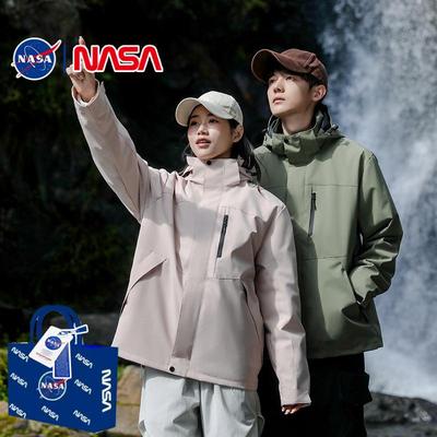 NASA官方联名2025冬季羽绒连帽冲锋衣男女户外骑行登山服印字防风