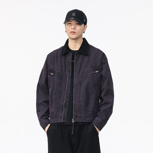 NASA官方联名高端美式复古潮牌紫色翻领夹克男款2026春季宽松猎装