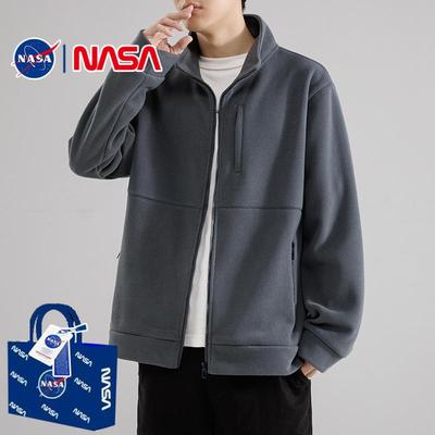 NASA官方联名摇粒绒外套男士秋冬季新款中青年男士外套立领夹克休