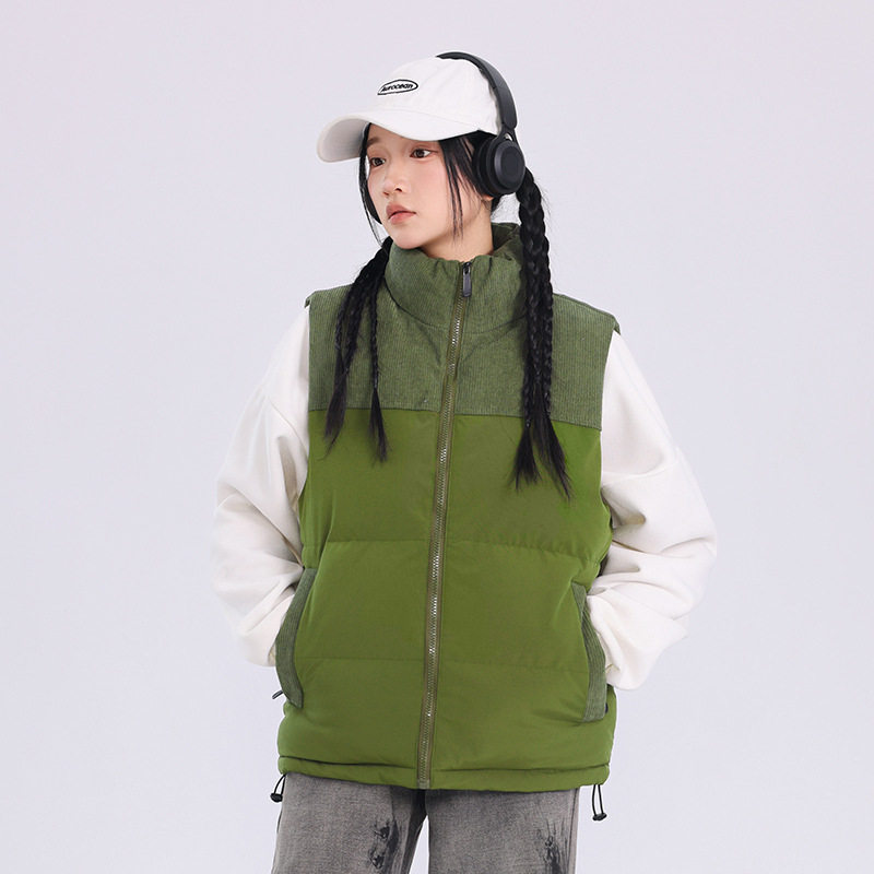 NASA官方联名新款男士秋冬棉马甲加厚情侣款灯芯绒拼接立领马甲外