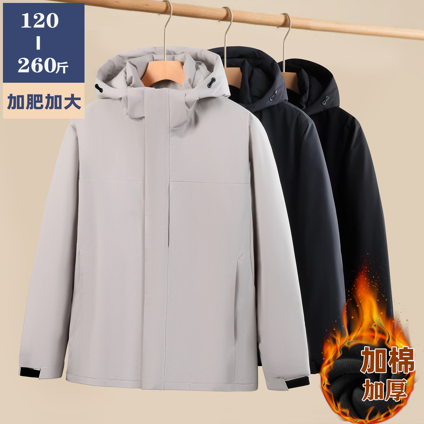 大码加厚保暖夹棉棉服派克外套男